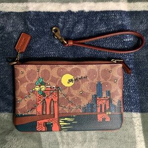 Coach Holiday Essential Small Wristlet in Signature Canvas with Brooklyn Bridge